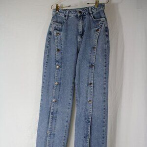 LE LIS Women's High-Waisted Wide Button Up Jeans Size S Small